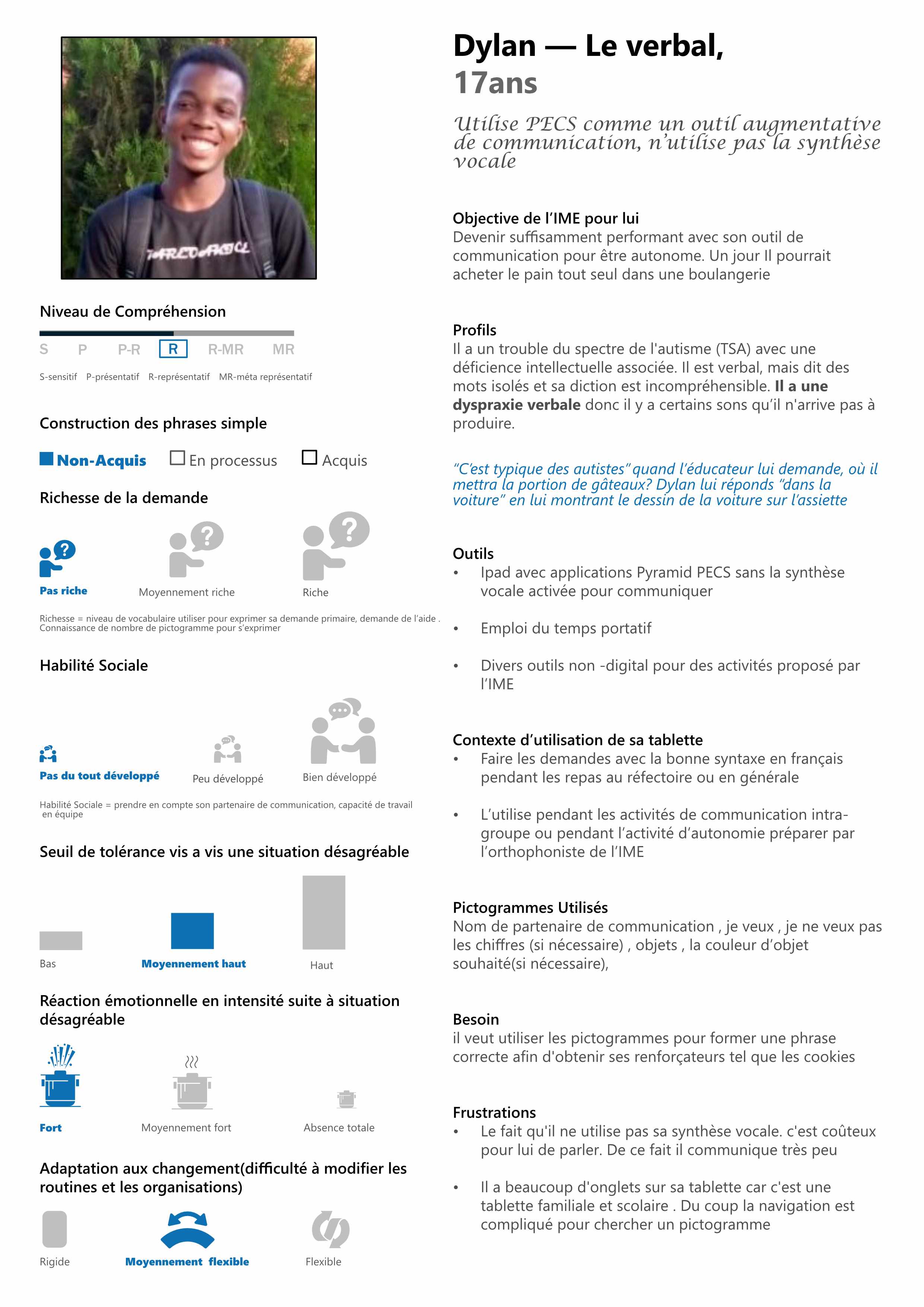 persona of dylan, an adolscent with ASD